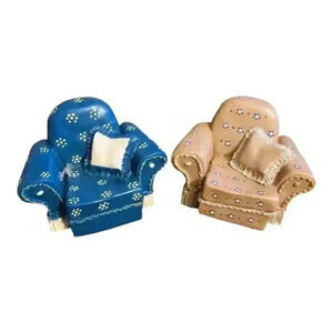 Peter Fagan Blue And Pink Chair White Flowers Vintage With Pillow No Animal 1983